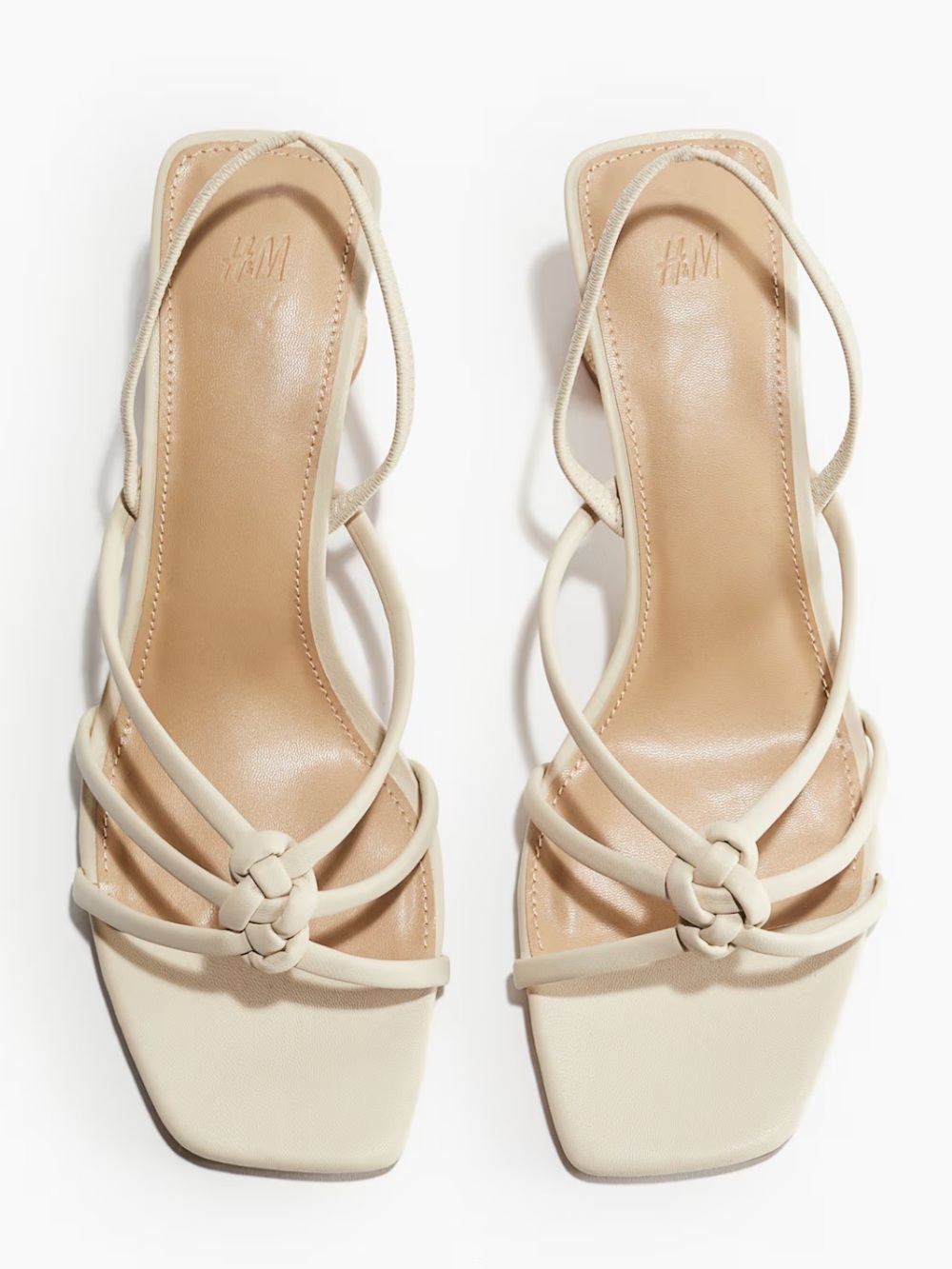👡H&M Beige Strappy Knotted Square-Toe Heels👡